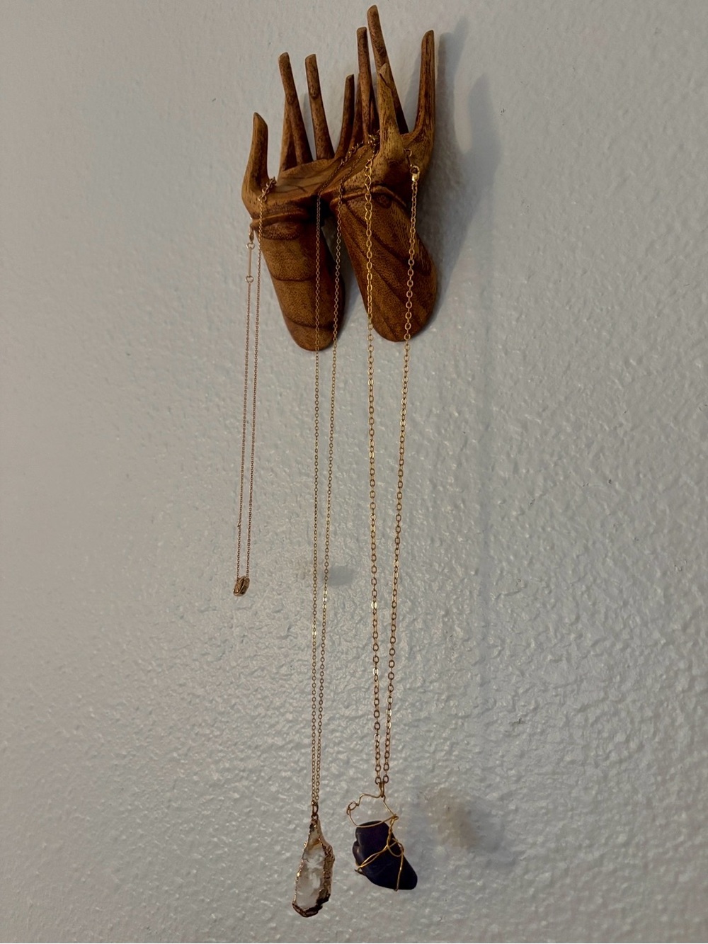 Hand Carved Wooden Hands Catchall Dish Jewelry Hanger 6.5" Left/Right Hand